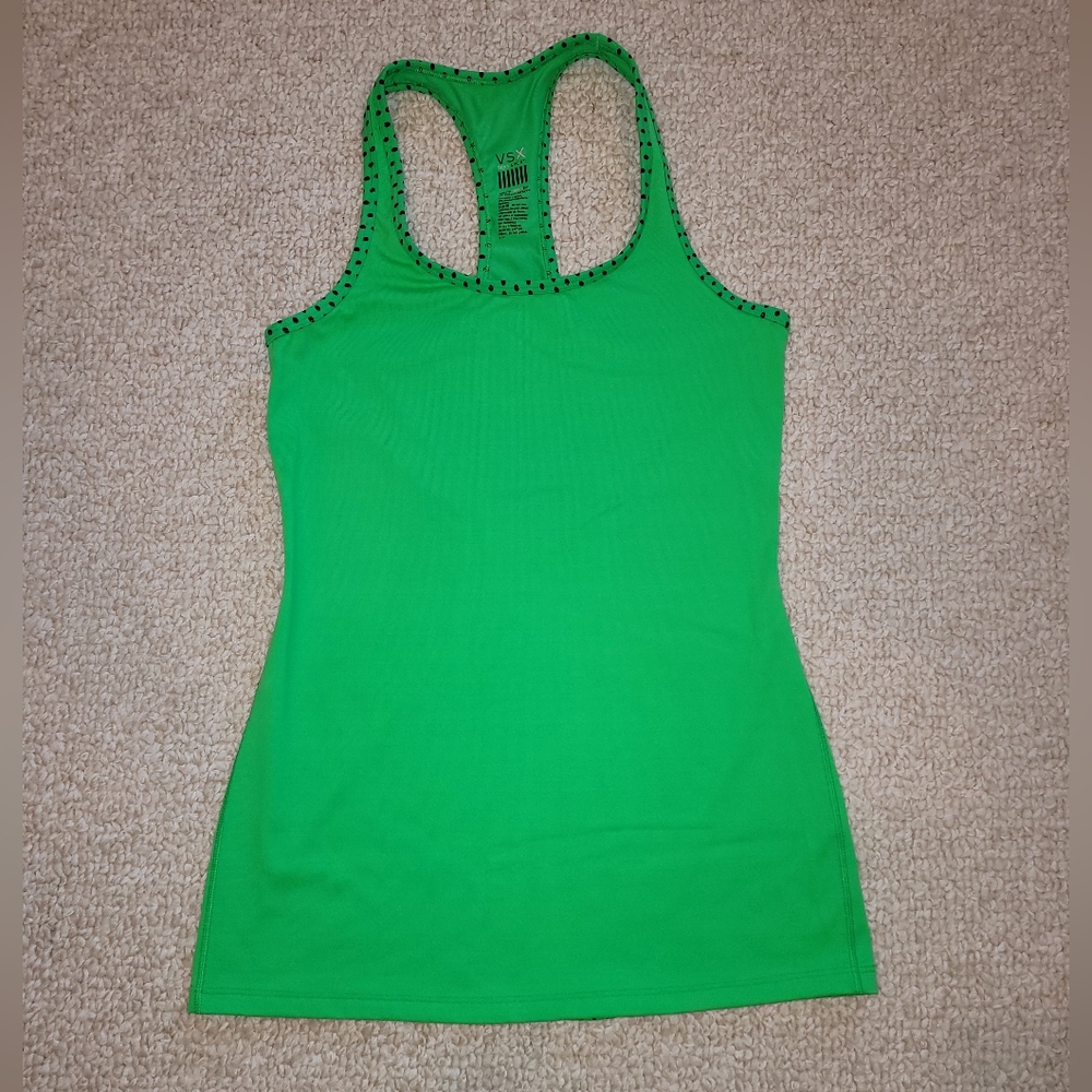 Victoria Secret's VSX Sexy Sport Racerback Tank Top Lime Green/ Mini Dot Trim.